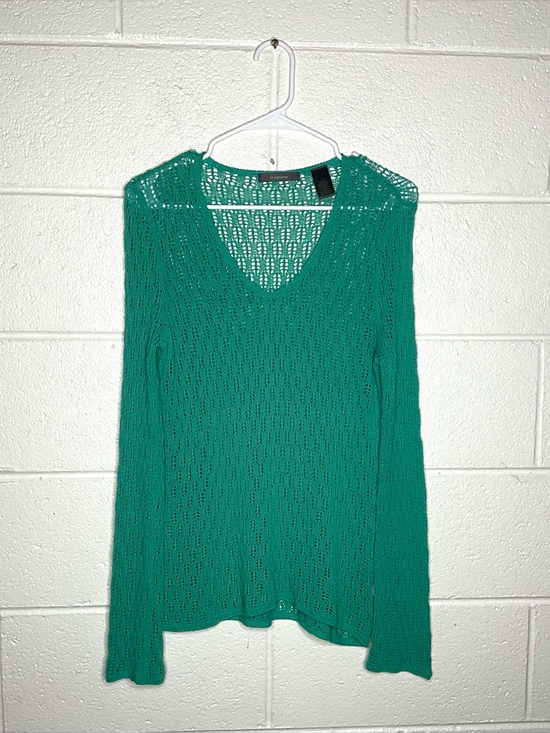 Liz Claiborne Sweaters - < Liz Claiborne Green Open-Knit Bell Sleeve Sweater >